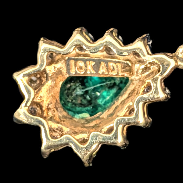 Estate Emeralds Diamonds 10k Yellow Gold Drop Dangle Articulated Vintage Gift