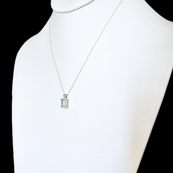 Estate Blue Emerald Cut Gemstone 14k White Gold Pendant on 10k Gold Chain Gift