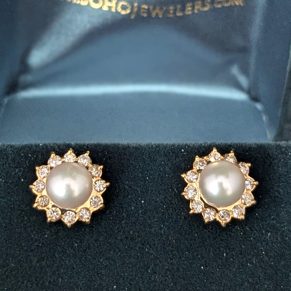 Estate Convertible Earrings Pearls Diamonds 14k Yellow Gold with Removable Jackets