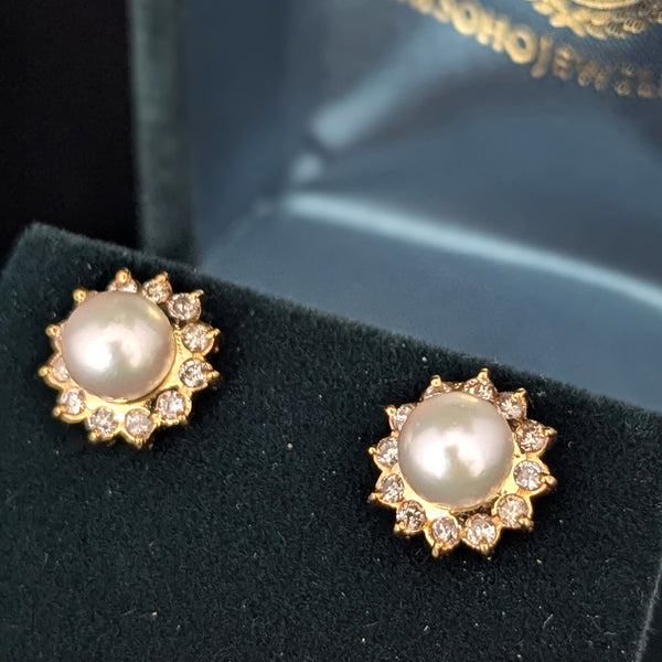Estate Convertible Earrings Pearls Diamonds 14k Yellow Gold with Removable Jackets