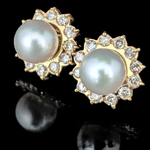 Estate Convertible Earrings Pearls Diamonds 14k Yellow Gold with Removable Jackets