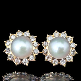 Estate Convertible Earrings Pearls Diamonds 14k Yellow Gold with Removable Jackets