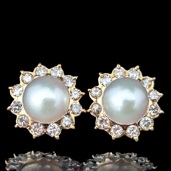 Estate Convertible Earrings Pearls Diamonds 14k Yellow Gold with Removable Jackets