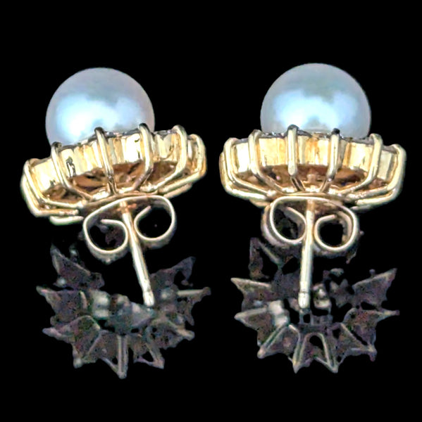 Estate Convertible Earrings Pearls Diamonds 14k Yellow Gold with Removable Jackets back
