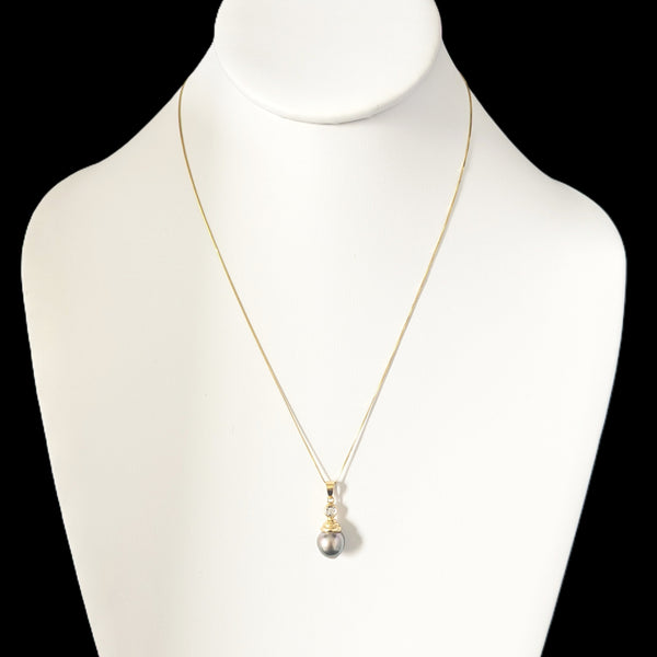 Halifax - Vintage Diamond Tahitian Pearl 14k Yellow Gold Necklace