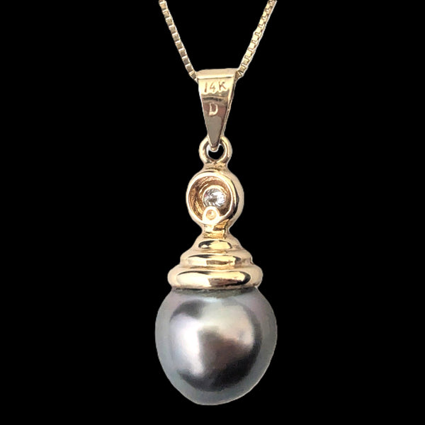 Halifax - Vintage Diamond Tahitian Pearl 14k Yellow Gold Necklace