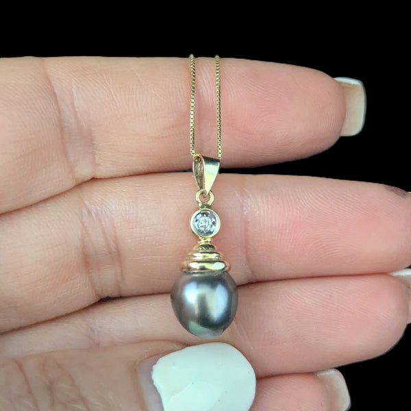 Halifax - Vintage Diamond Tahitian Pearl 14k Yellow Gold Necklace