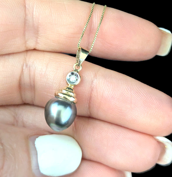 Halifax - Vintage Diamond Tahitian Pearl 14k Yellow Gold Necklace