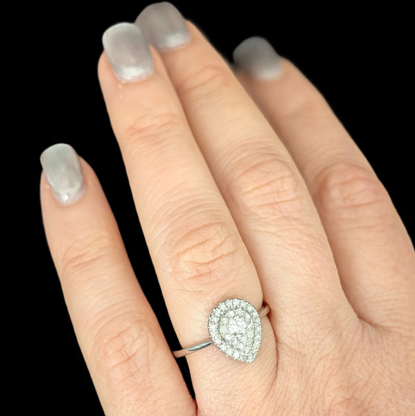 Estate Diamonds 10k White Gold Ring Statement or Engagement Teardrop Vintage 