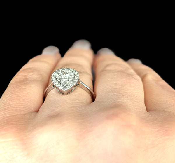 Estate Diamonds 10k White Gold Ring Statement or Engagement Teardrop Vintage 