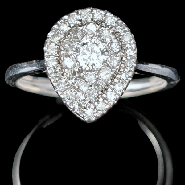 Estate Diamonds 10k White Gold Ring Statement or Engagement Teardrop Vintage 