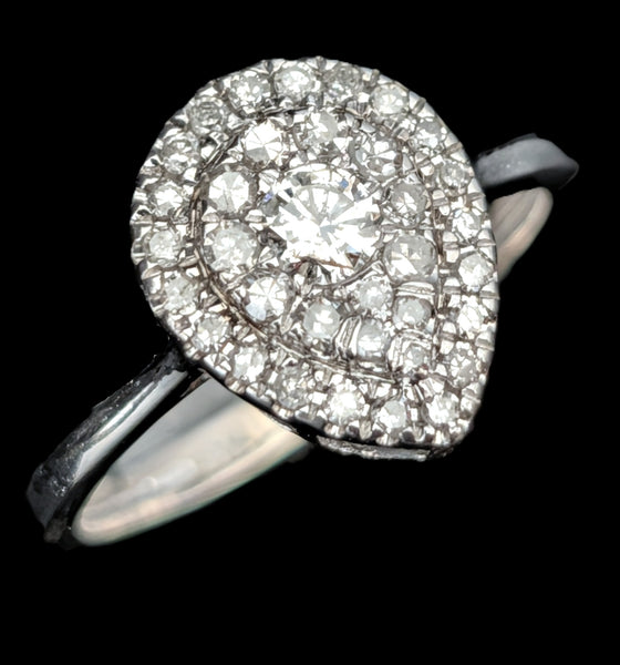 Estate Diamonds 10k White Gold Ring Statement or Engagement Teardrop Vintage 