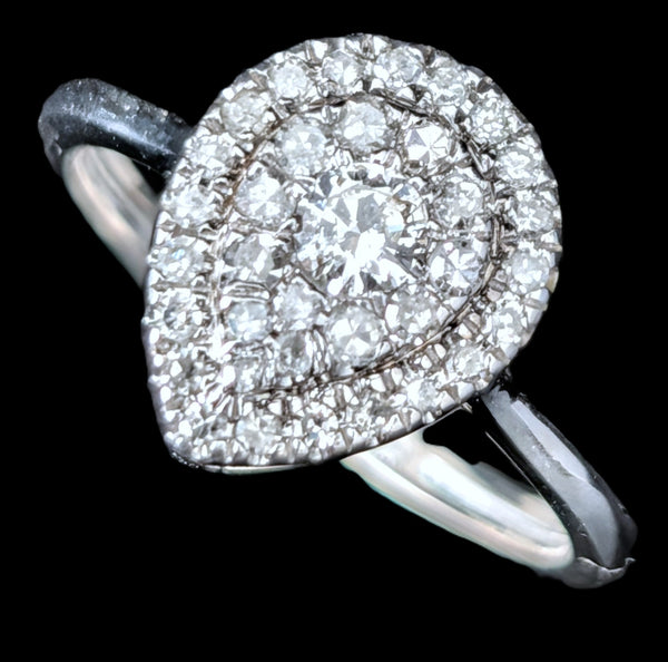 Estate Diamonds 10k White Gold Ring Statement or Engagement Teardrop Vintage 
