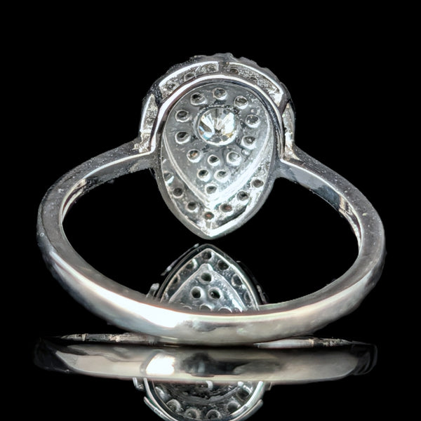 Estate Diamonds 10k White Gold Ring Statement or Engagement Teardrop Vintage 