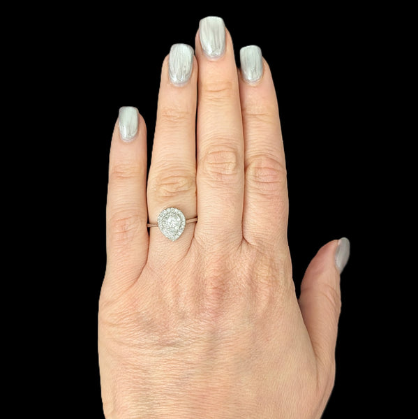 Estate Diamonds 10k White Gold Ring Statement or Engagement Teardrop Vintage 