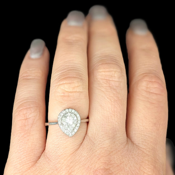 Estate Diamonds 10k White Gold Ring Statement or Engagement Teardrop Vintage 