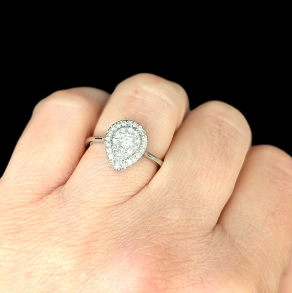 Estate Diamonds 10k White Gold Ring Statement or Engagement Teardrop Vintage 