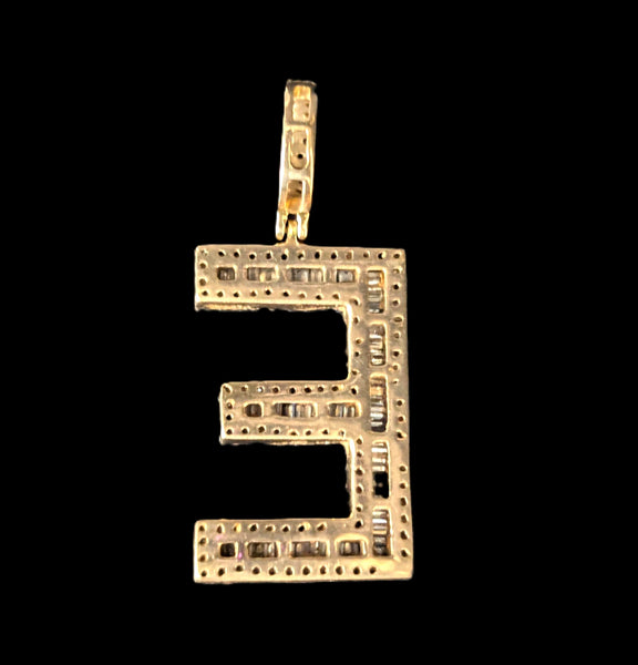 Estate Diamonds 10k Yellow Gold Large Letter " E " Pendant Unisex Baguette Round