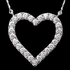 Estate Diamonds 14k White Gold Heart Necklace Vintage Pendant on Chain Gift