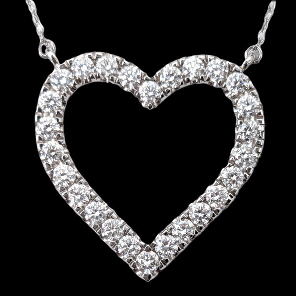Estate Diamonds 14k White Gold Heart Necklace Vintage Pendant on Chain Gift