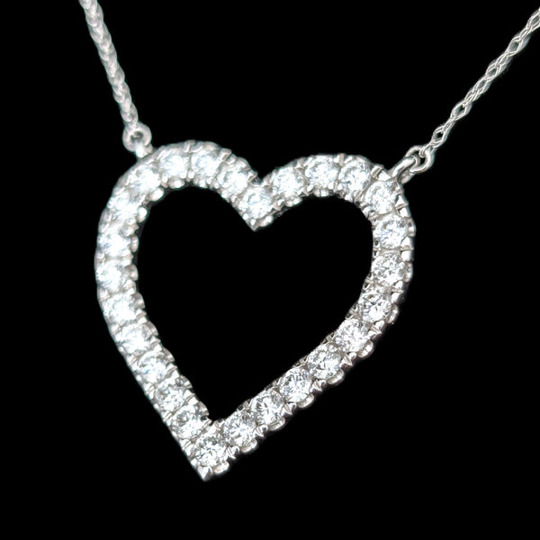 Estate Diamonds 14k White Gold Heart Necklace Vintage Pendant on Chain Gift