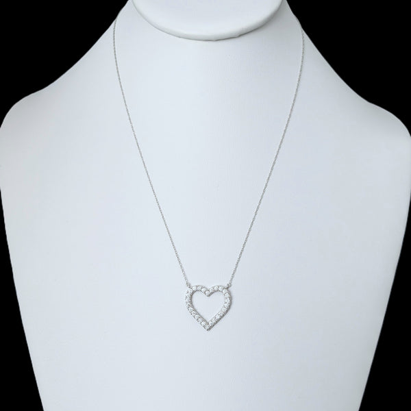 Estate Diamonds 14k White Gold Heart Necklace Vintage Pendant on Chain Gift