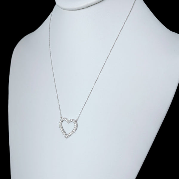 Estate Diamonds 14k White Gold Heart Necklace Vintage Pendant on Chain Gift