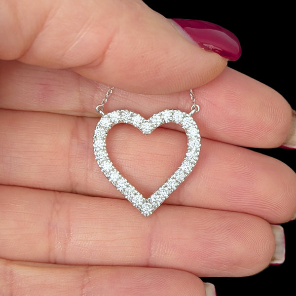 Estate Diamonds 14k White Gold Heart Necklace Vintage Pendant on Chain Gift