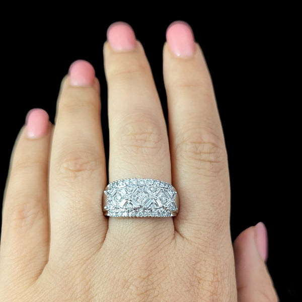 Vintage Diamonds 14k White Gold Cocktail Ring Wide Band Baguette Round Gift 8.2g