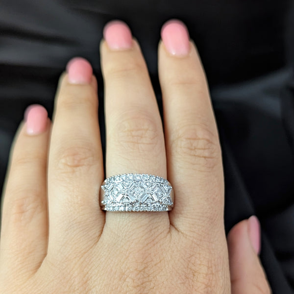 Estate Diamonds 14k White Gold Ring Baguette Wide Band Round Cuts Vintage Gift