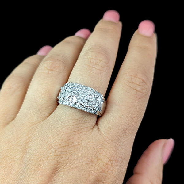 Vintage Diamonds 14k White Gold Cocktail Ring Wide Band Baguette Round Gift 8.2g