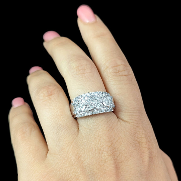 Vintage Diamonds 14k White Gold Cocktail Ring Wide Band Baguette Round Gift 8.2g