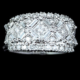 Vintage Diamonds 14k White Gold Cocktail Ring Wide Band Baguette Round Gift 8.2g