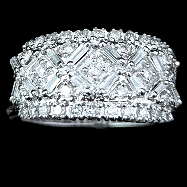 Vintage Diamonds 14k White Gold Cocktail Ring Wide Band Baguette Round Gift 8.2g