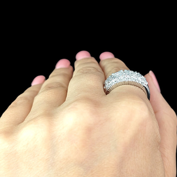 Vintage Diamonds 14k White Gold Cocktail Ring Wide Band Baguette Round Gift 8.2g
