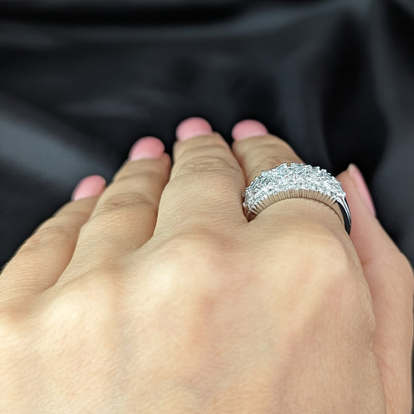 Estate Diamonds 14k White Gold Ring Baguette Wide Band Round Cuts Vintage Gift