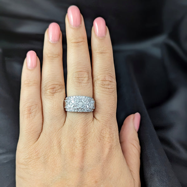 Estate Diamonds 14k White Gold Ring Baguette Wide Band Round Cuts Vintage Gift