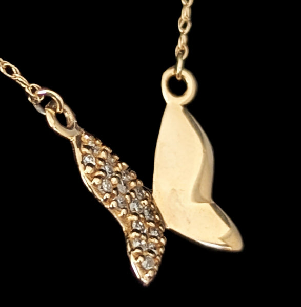 Estate Diamonds 14k Yellow Gold Butterfly Necklace Adjustable Length 18" to 16"