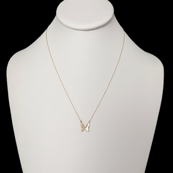 Estate Diamonds 14k Yellow Gold Butterfly Necklace Adjustable Length 18" to 16"