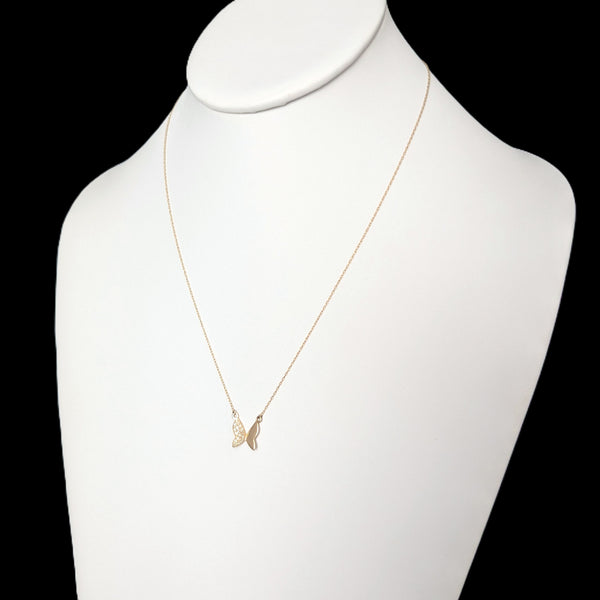 Estate Diamonds 14k Yellow Gold Butterfly Necklace Adjustable Length 18" to 16"