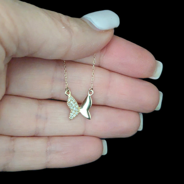 Estate Diamonds 14k Yellow Gold Butterfly Necklace Adjustable Length 18" to 16"