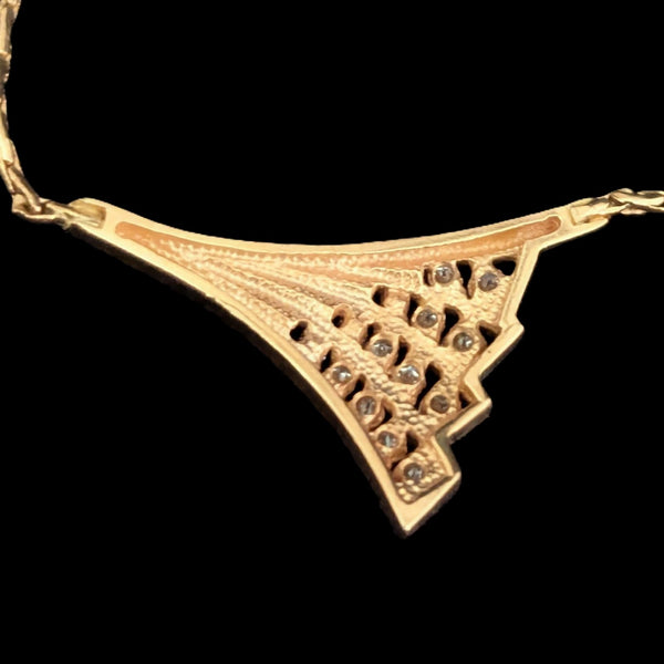 Estate Diamonds 14k Yellow Gold Wing Motif Necklace Pendant on Chain Vintage