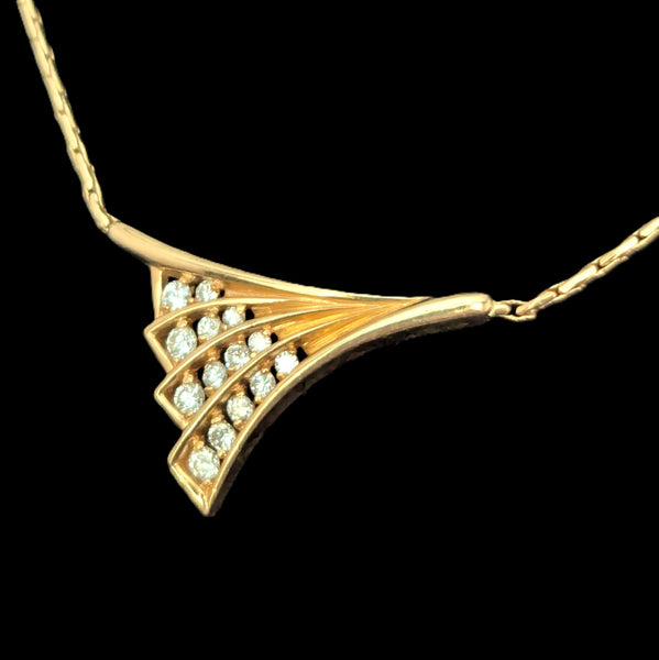 Estate Diamonds 14k Yellow Gold Wing Motif Necklace Pendant on Chain Vintage