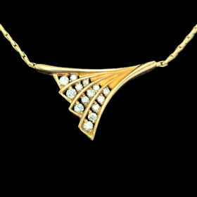 Estate Diamonds 14k Yellow Gold Wing Motif Necklace Pendant on Chain Vintage