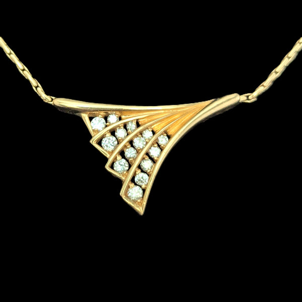 Estate Diamonds 14k Yellow Gold Wing Motif Necklace Pendant on Chain Vintage