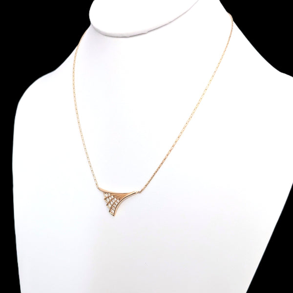 Estate Diamonds 14k Yellow Gold Wing Motif Necklace Pendant on Chain Vintage