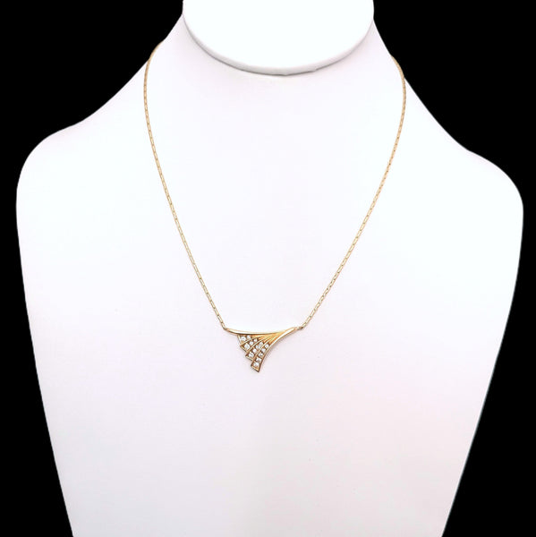 Estate Diamonds 14k Yellow Gold Wing Motif Necklace Pendant on Chain Vintage