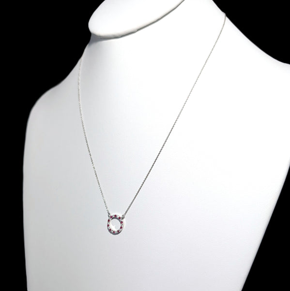 Estate Diamonds Rubies 14k White Gold Circle Necklace Pendant on Chain Gift 
