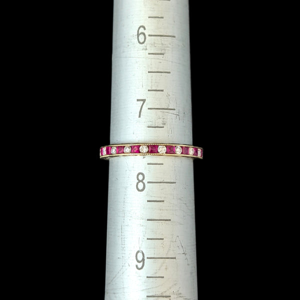 Estate Diamonds Rubies 14k Yellow Gold Eternity Band Ring Sz 7.5 Vintage Gift