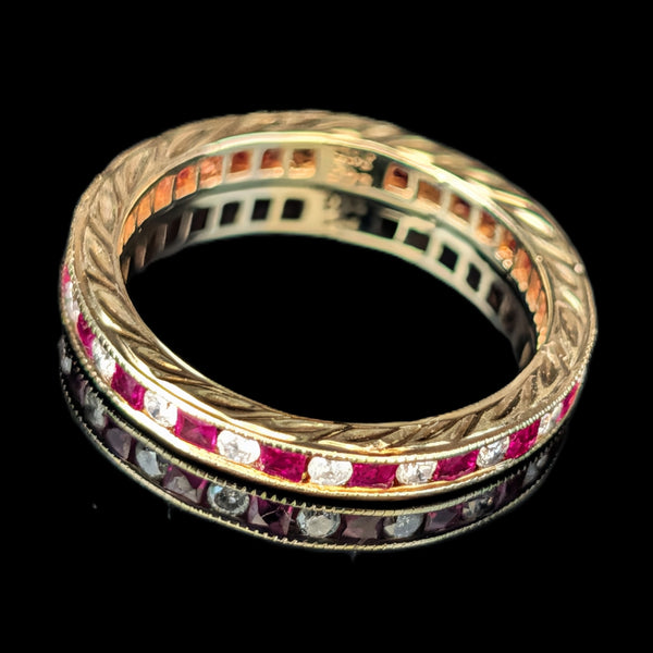 Estate Diamonds Rubies 14k Yellow Gold Eternity Band Ring Sz 7.5 Vintage Gift